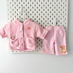 Y2K 2004 Zoe Sesame Street Character Outfit Pink Fleece Set Jacket Pants 0/3M